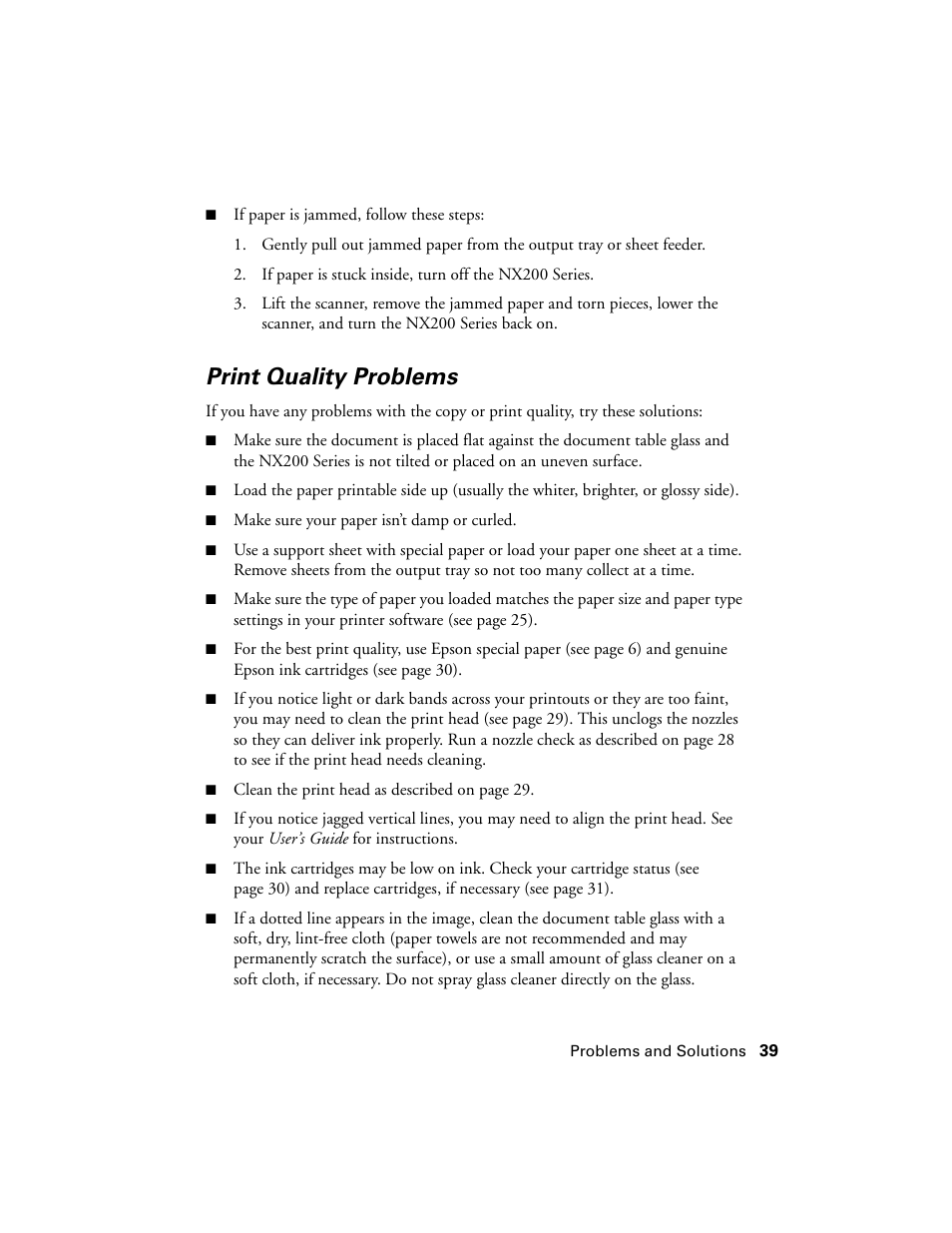 Print quality problems | Garmin STYLUS NX200 User Manual | Page 39 / 48