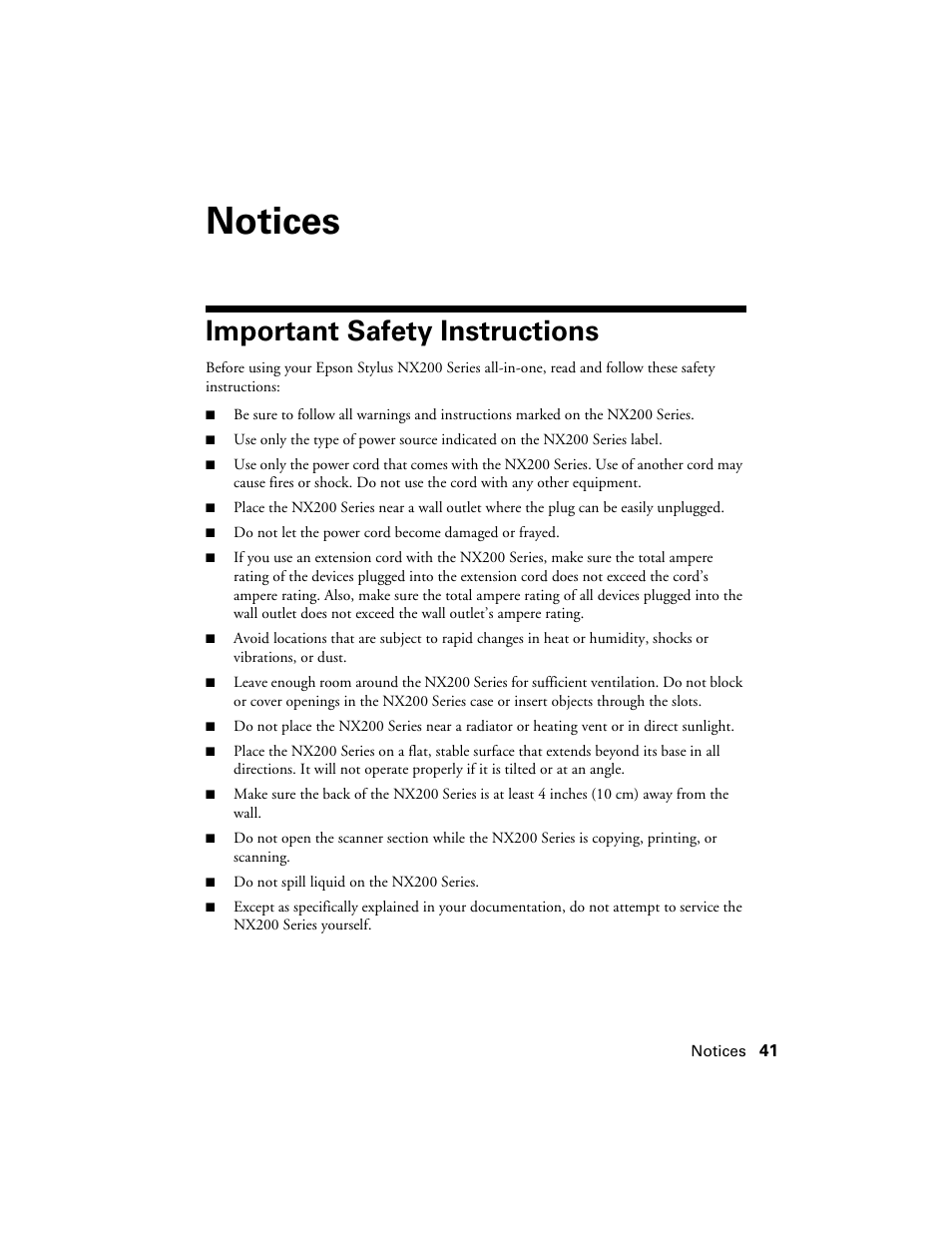 Notices, Important safety instructions | Garmin STYLUS NX200 User Manual | Page 41 / 48