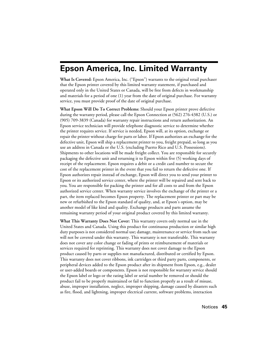 Epson america, inc. limited warranty, Warranty | Garmin STYLUS NX200 User Manual | Page 45 / 48