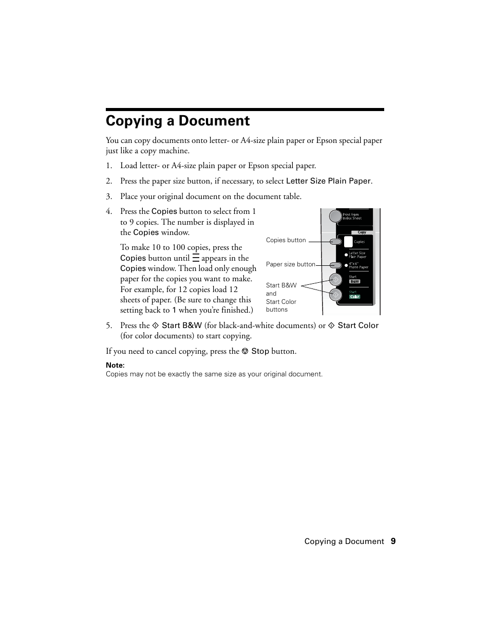 Copying a document | Garmin STYLUS NX200 User Manual | Page 9 / 48