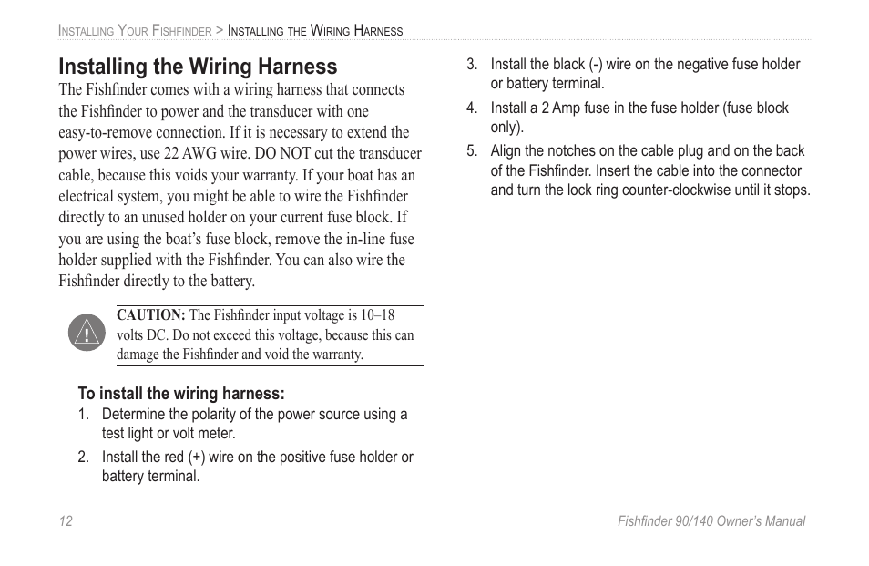 Installing the wiring harness | Garmin 90/140 User Manual | Page 18 / 32