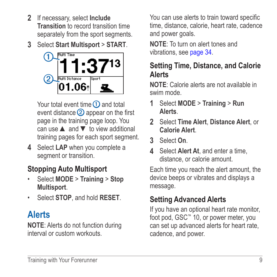 Alerts | Garmin 910XT User Manual | Page 11 / 56