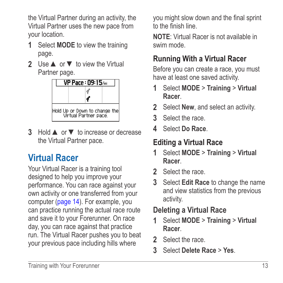 Virtual racer | Garmin 910XT User Manual | Page 15 / 56