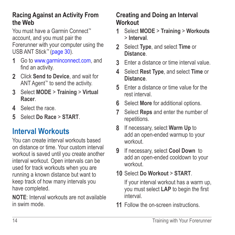 Interval workouts | Garmin 910XT User Manual | Page 16 / 56