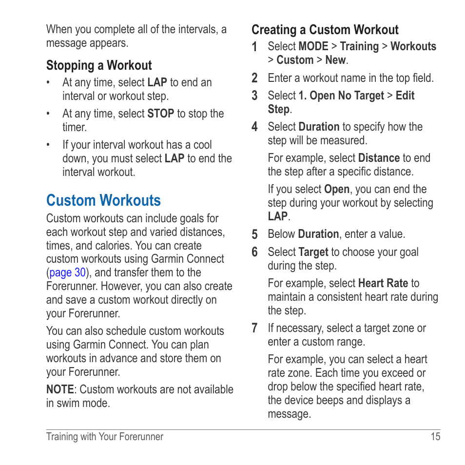 Custom workouts | Garmin 910XT User Manual | Page 17 / 56