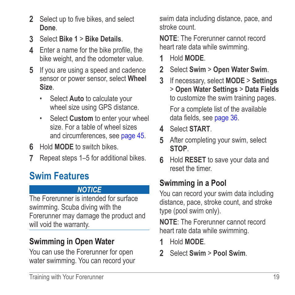Swim features | Garmin 910XT User Manual | Page 21 / 56