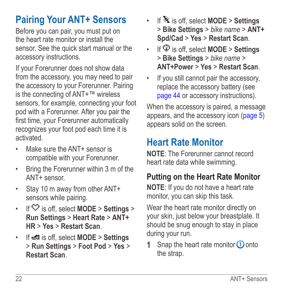 Pairing your ant+ sensors, Heart rate monitor | Garmin 910XT User Manual | Page 24 / 56