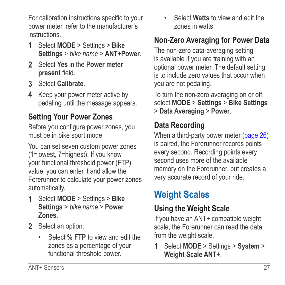 Weight scales, Power zones, see | Garmin 910XT User Manual | Page 29 / 56