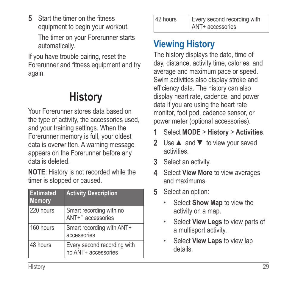 History, Viewing history | Garmin 910XT User Manual | Page 31 / 56