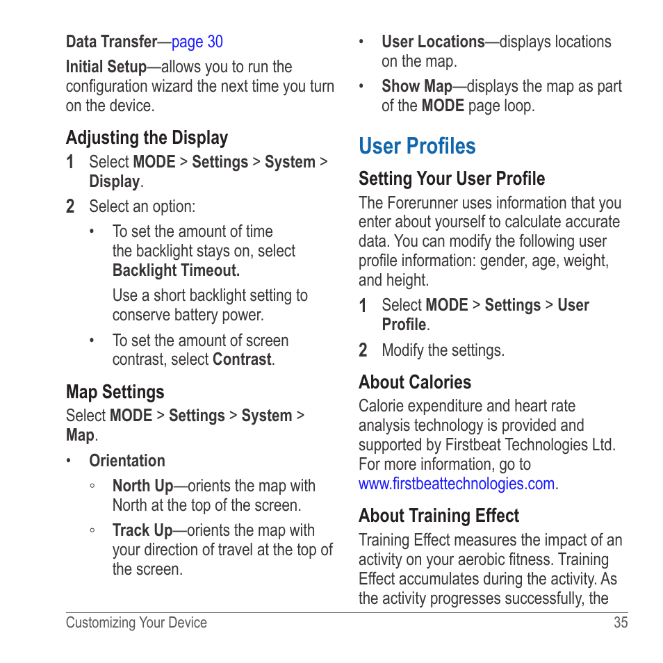 User profiles | Garmin 910XT User Manual | Page 37 / 56