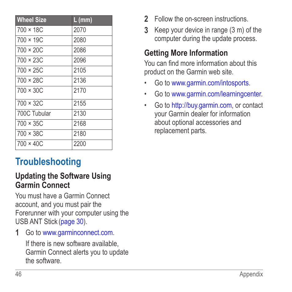 Troubleshooting | Garmin 910XT User Manual | Page 48 / 56