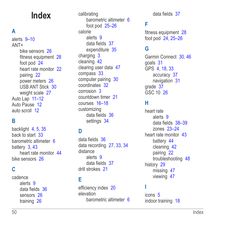 Index | Garmin 910XT User Manual | Page 52 / 56