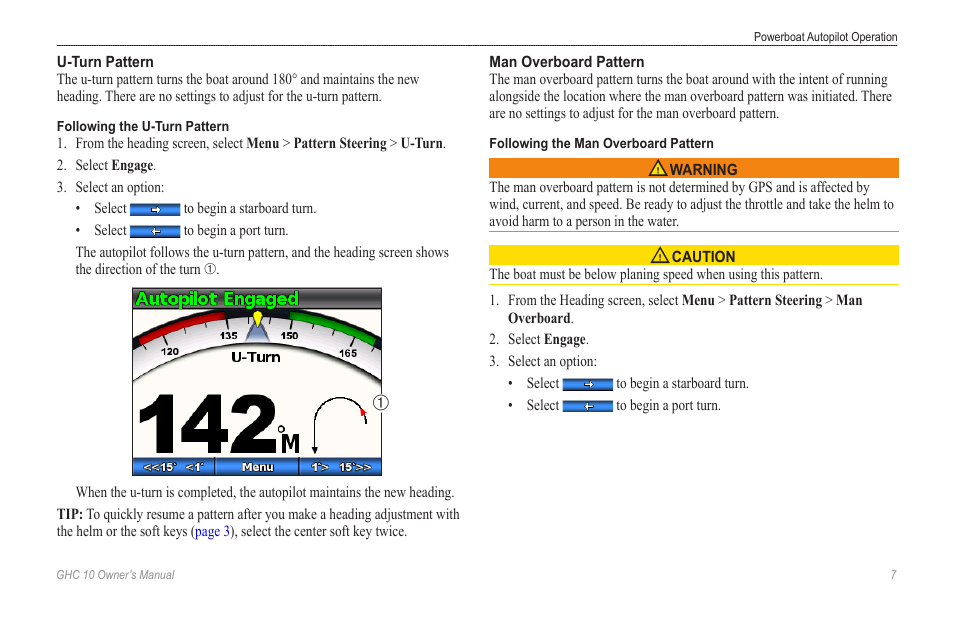 U-turn pattern, Man overboard pattern | Garmin Ghc 10 User Manual | Page 11 / 28