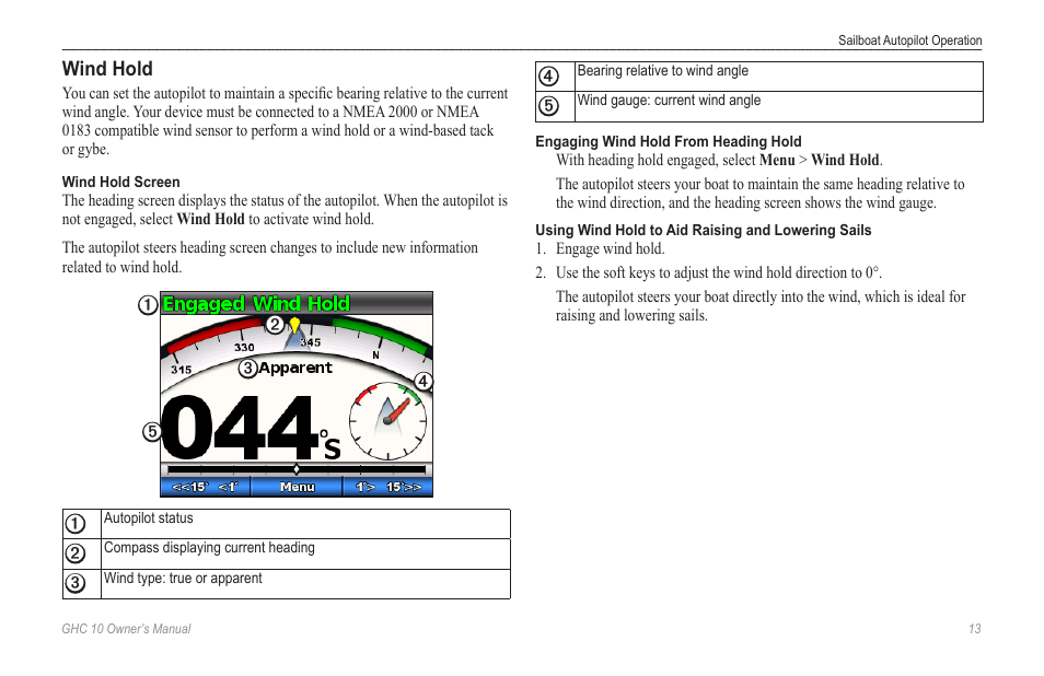 Wind hold | Garmin Ghc 10 User Manual | Page 17 / 28
