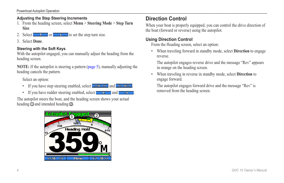 Direction control, Using direction control | Garmin Ghc 10 User Manual | Page 8 / 28