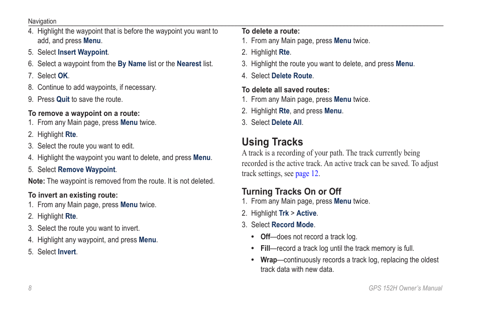 Using tracks | Garmin GPS 152H User Manual | Page 12 / 32