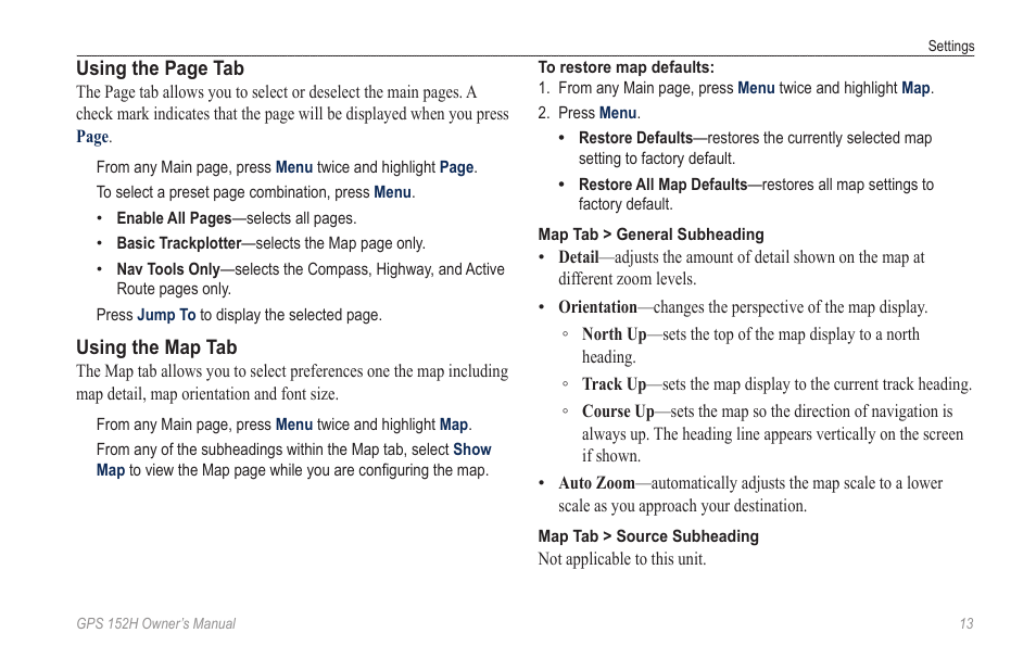 Takes you to the map tab (see | Garmin GPS 152H User Manual | Page 17 / 32