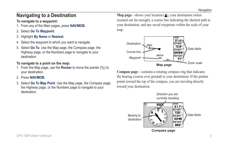 Navigating to a destination | Garmin GPS 152H User Manual | Page 9 / 32