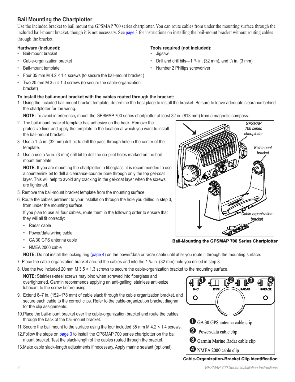 Bail mounting the chartplotter | Garmin GPSMAP 740s User Manual | Page 2 / 10