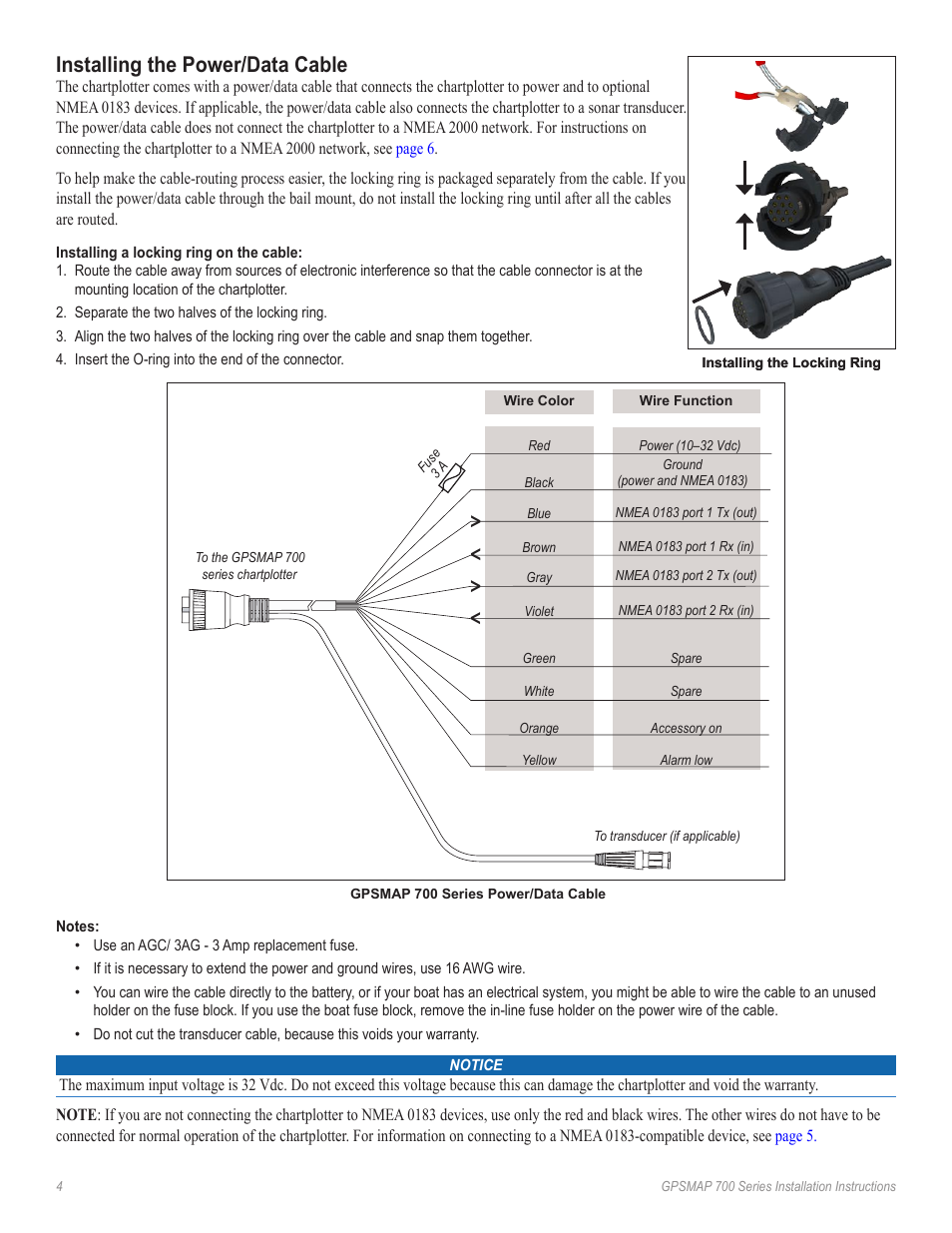 Installing the power/data cable | Garmin GPSMAP 740s User Manual | Page 4 / 10