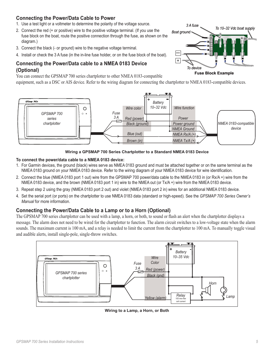Connecting the power/data cable to power | Garmin GPSMAP 740s User Manual | Page 5 / 10