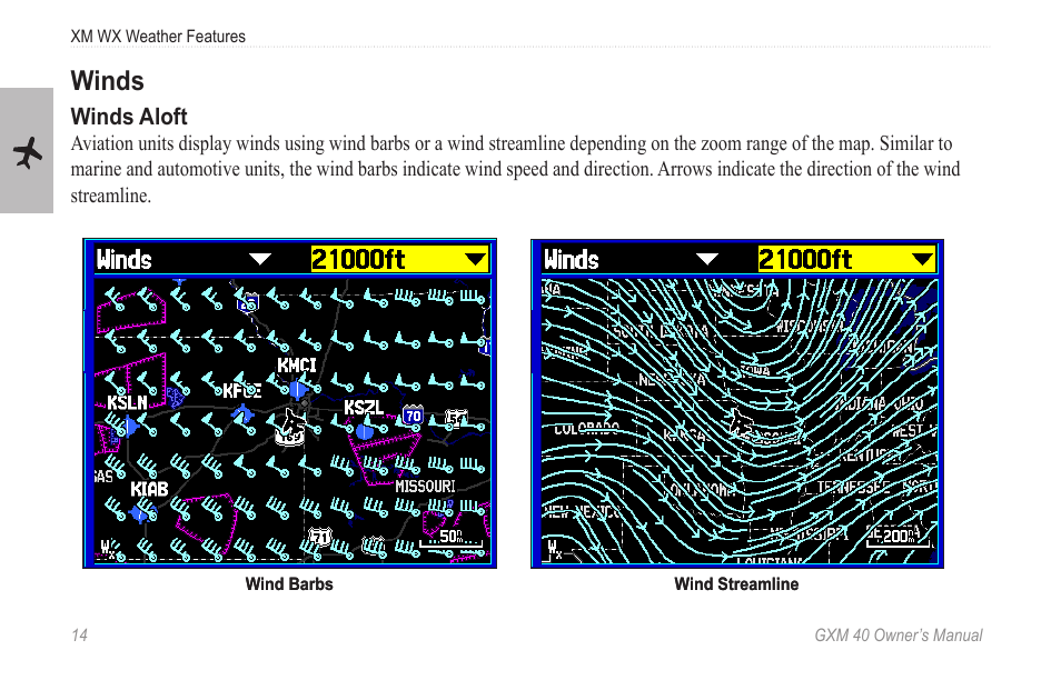 Winds | Garmin GXM 40 User Manual | Page 16 / 48