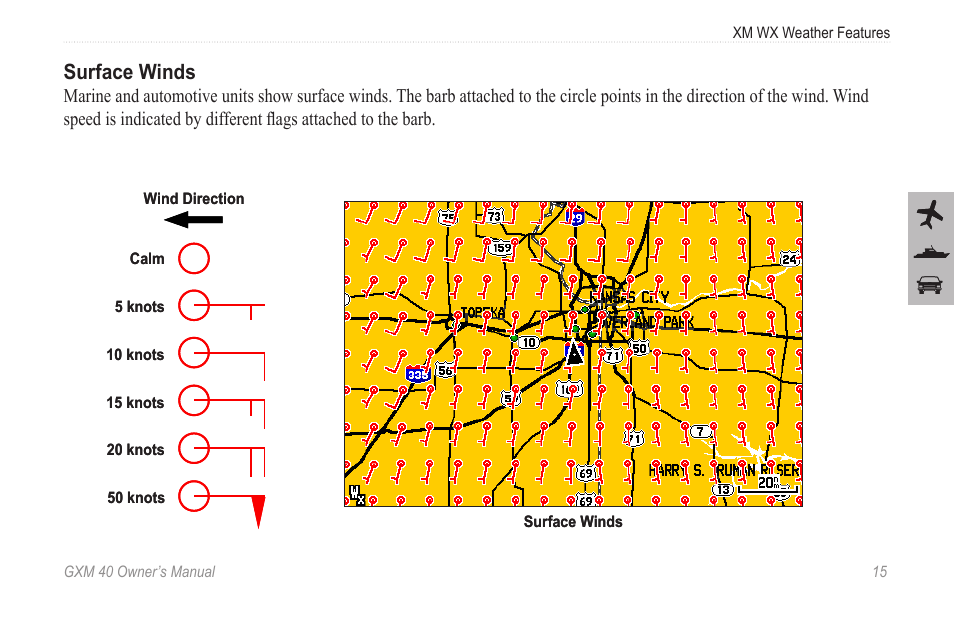 Surface winds | Garmin GXM 40 User Manual | Page 17 / 48