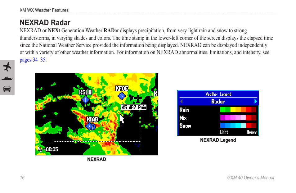 Nexrad radar | Garmin GXM 40 User Manual | Page 18 / 48