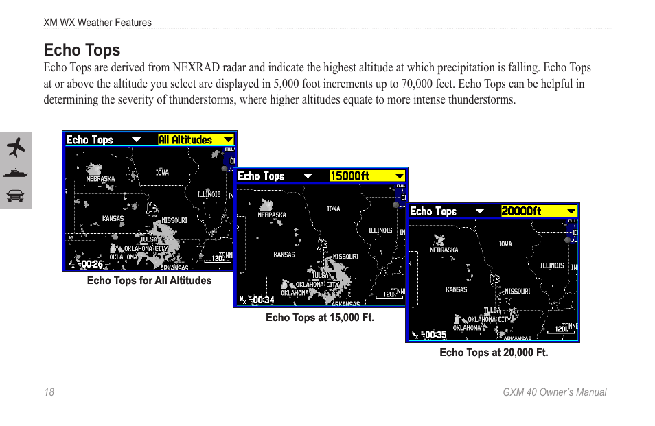Echo tops | Garmin GXM 40 User Manual | Page 20 / 48