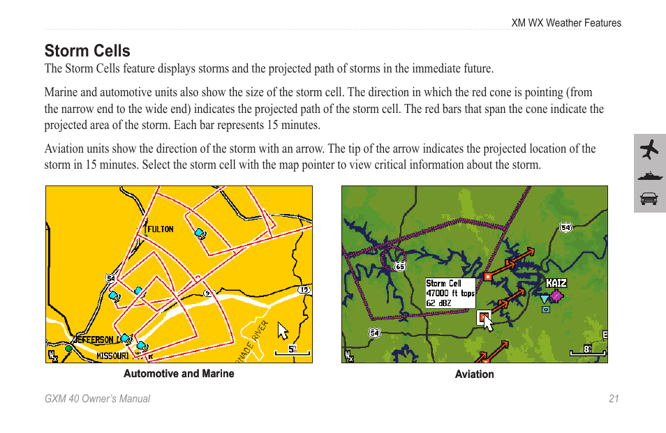 Storm cells | Garmin GXM 40 User Manual | Page 23 / 48