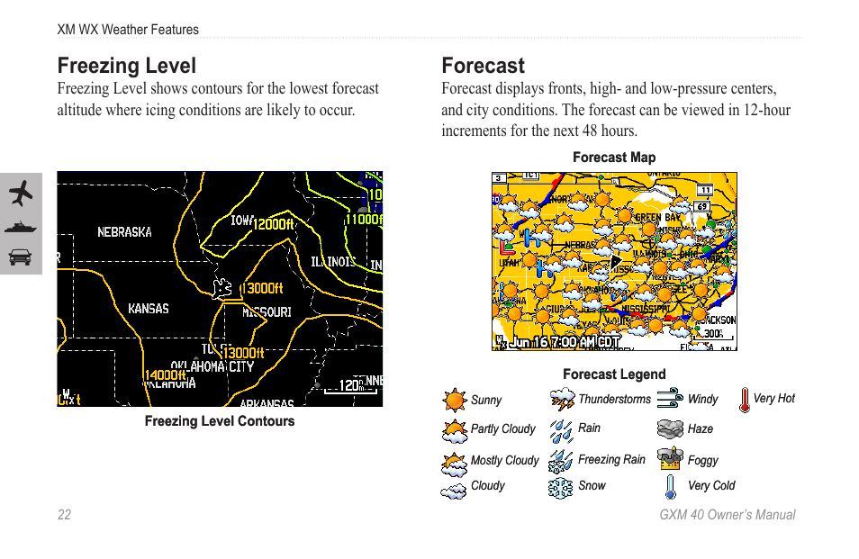 Freezing level, Forecast | Garmin GXM 40 User Manual | Page 24 / 48