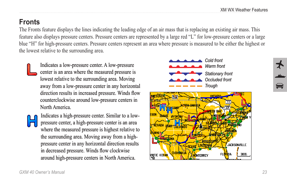 Fronts | Garmin GXM 40 User Manual | Page 25 / 48