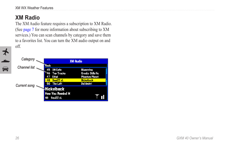 Xm radio | Garmin GXM 40 User Manual | Page 28 / 48