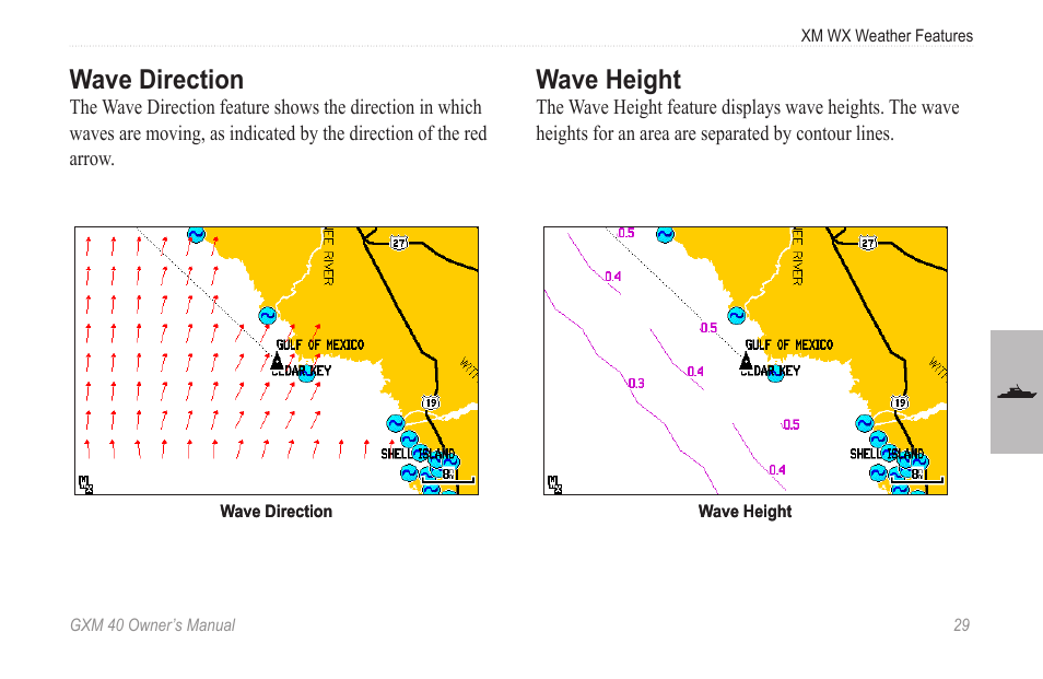 Wave direction, Wave height | Garmin GXM 40 User Manual | Page 31 / 48