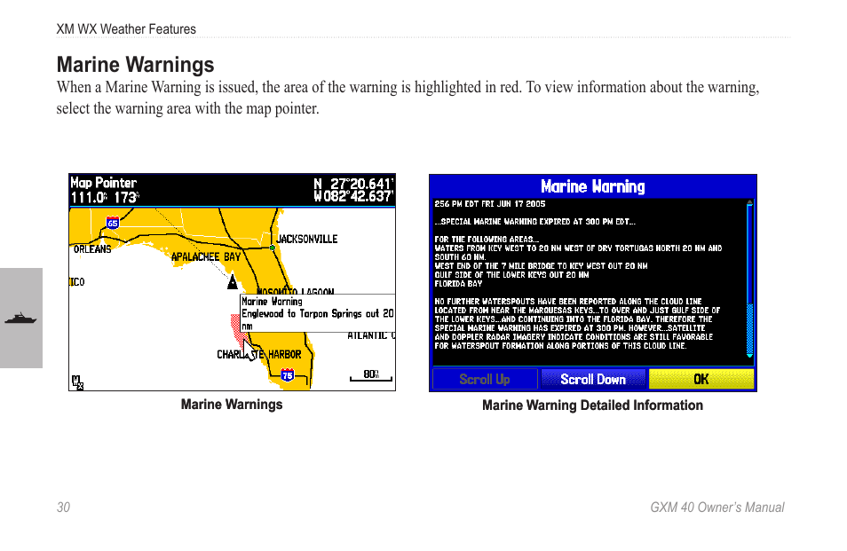 Marine warnings | Garmin GXM 40 User Manual | Page 32 / 48