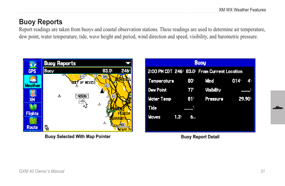 Buoy reports | Garmin GXM 40 User Manual | Page 33 / 48