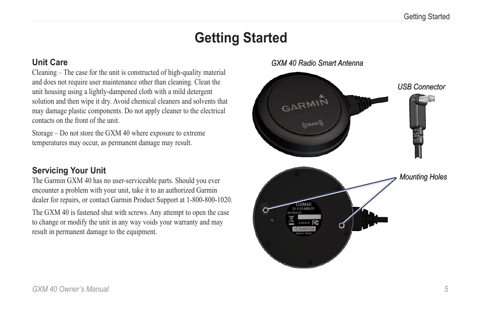 Getting started | Garmin GXM 40 User Manual | Page 7 / 48