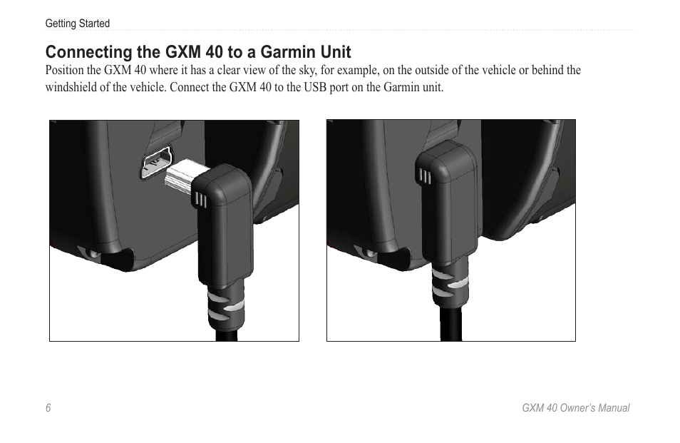 Connecting the gxm 40 to a garmin unit | Garmin GXM 40 User Manual | Page 8 / 48