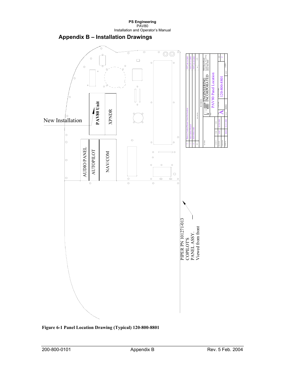 New installation, Appendix b – installation drawings, Pav80 panel location | Incorporated engineering | Garmin PAV80 User Manual | Page 24 / 36