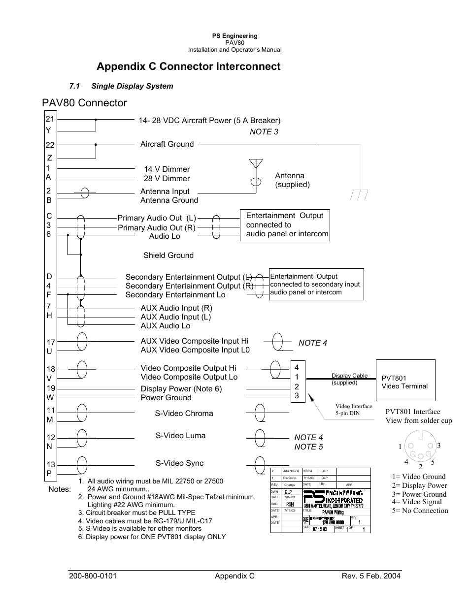 Appendix c connector interconnect, Pav80 connector | Garmin PAV80 User Manual | Page 31 / 36