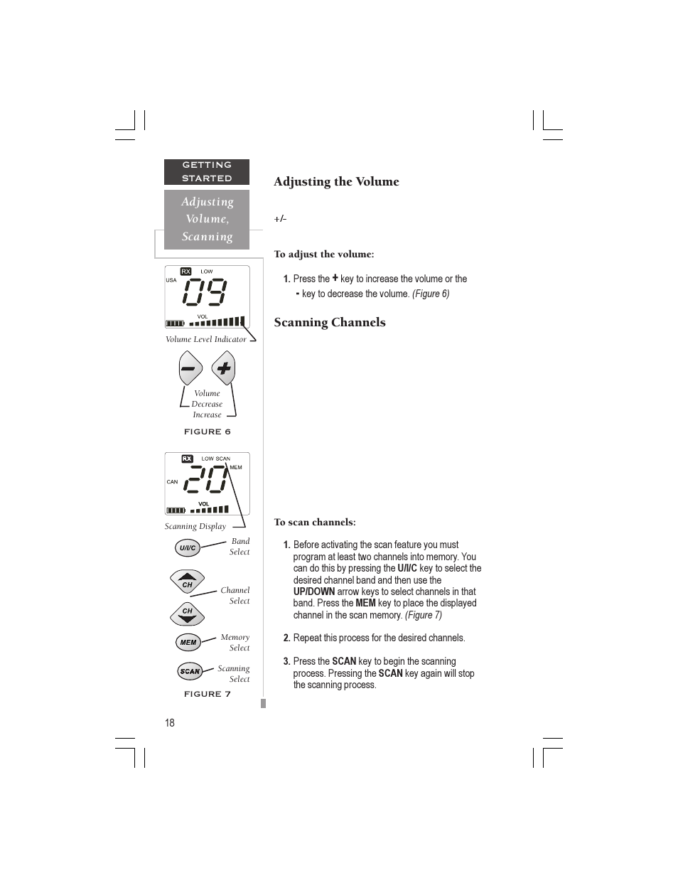 Adjusting the volume, Scanning channels | Garmin VHF 725 User Manual | Page 24 / 44