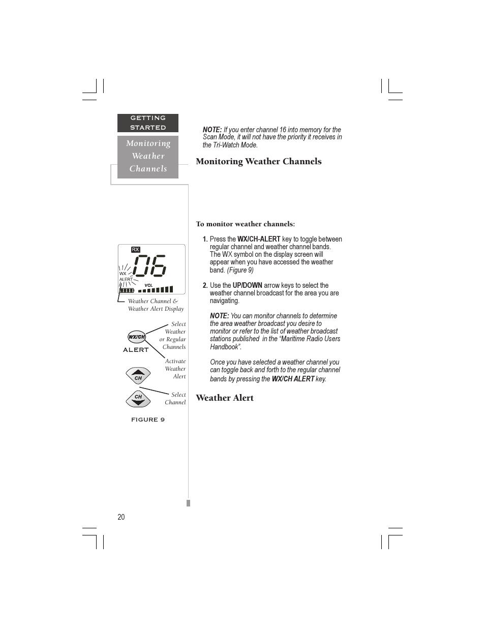 Monitoring weather channels, Weather alert | Garmin VHF 725 User Manual | Page 26 / 44