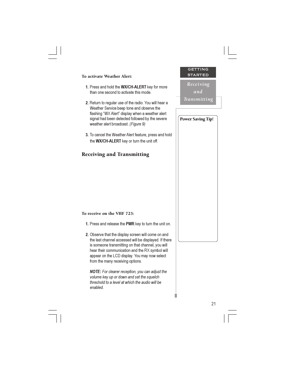 Receiving and transmitting | Garmin VHF 725 User Manual | Page 27 / 44