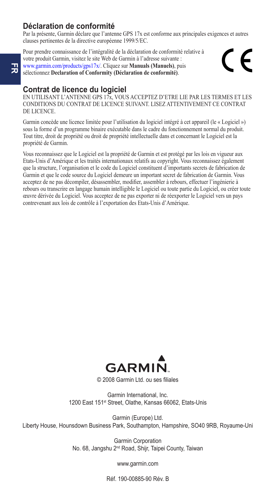 Déclaration de conformité, Contrat de licence du logiciel | Garmin NMEA 0183 User Manual | Page 12 / 48