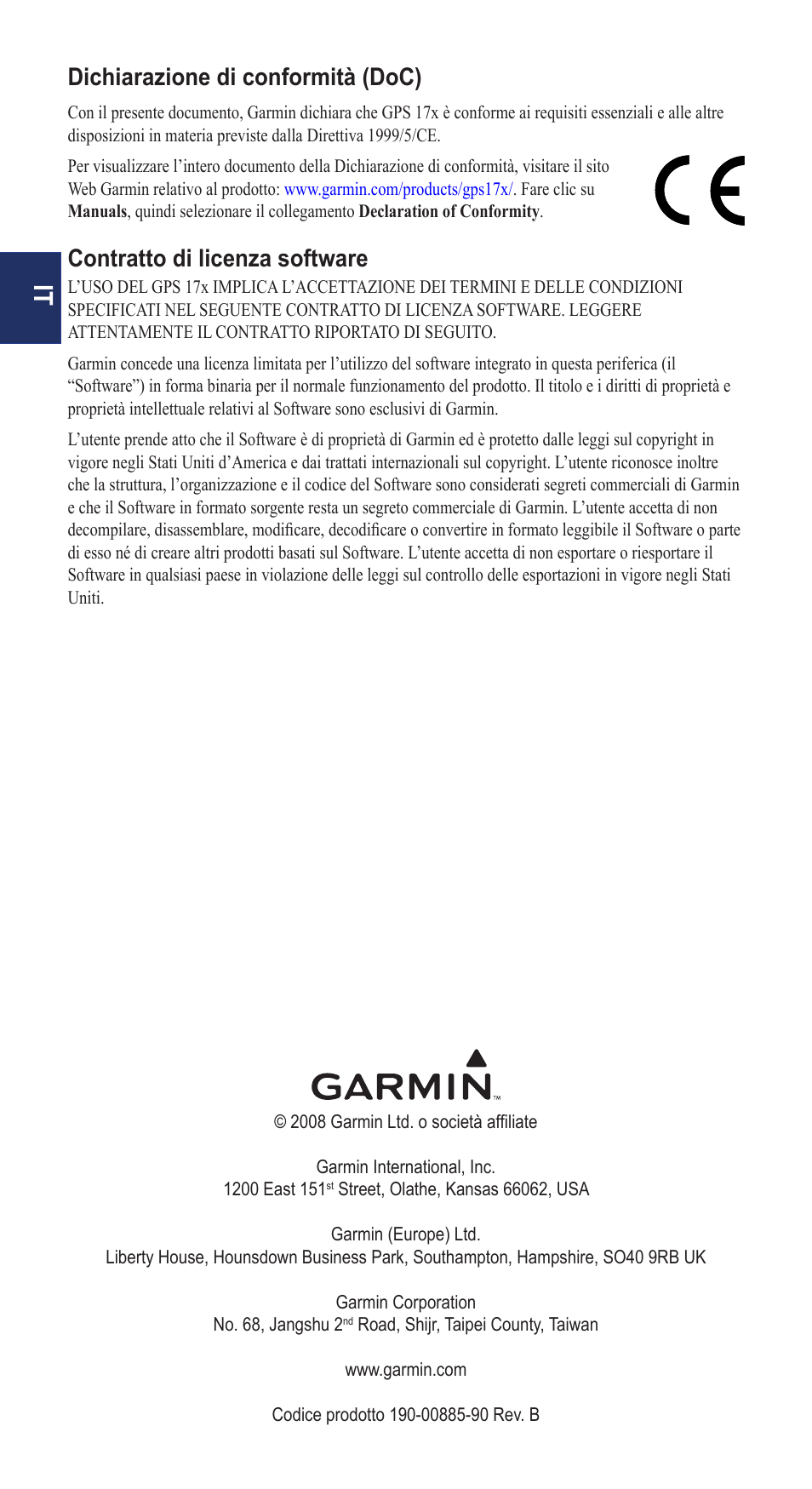 Dichiarazione di conformità (doc), Contratto di licenza software | Garmin NMEA 0183 User Manual | Page 18 / 48