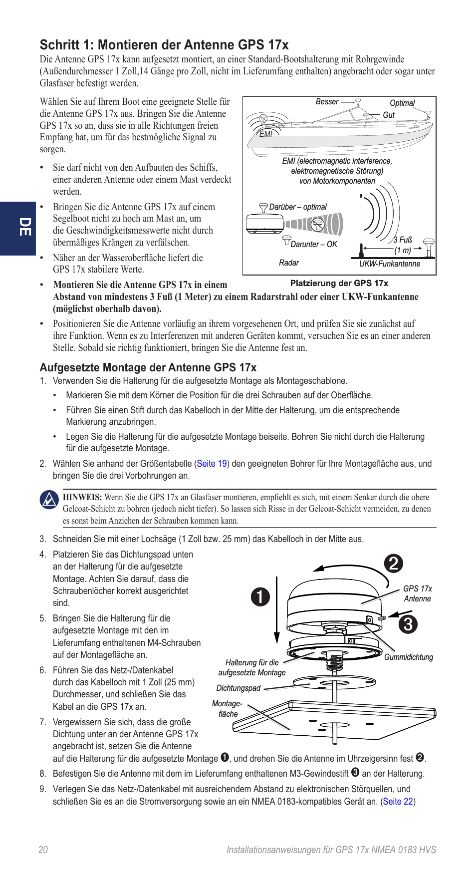 Schritt 1: montieren der antenne gps 17x | Garmin NMEA 0183 User Manual | Page 20 / 48