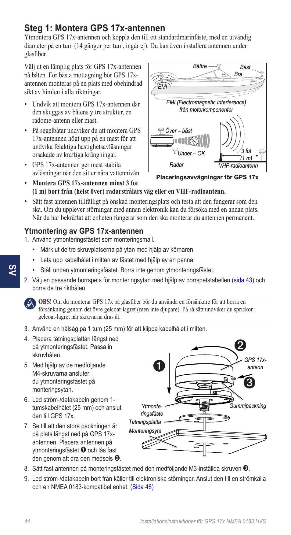 Sv steg 1: montera gps 17x-antennen | Garmin NMEA 0183 User Manual | Page 44 / 48