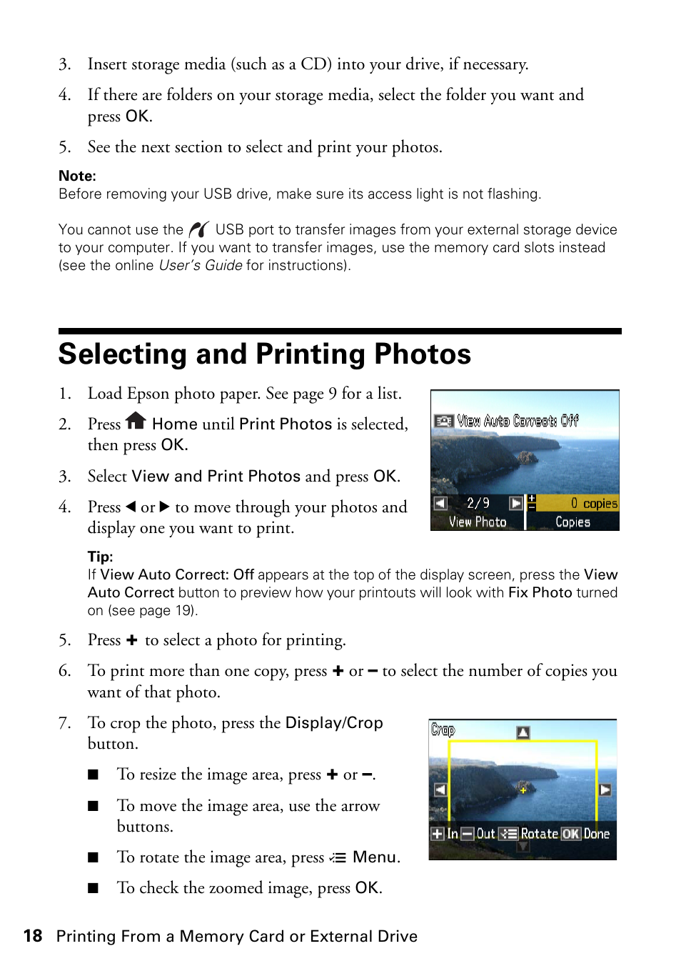 Selecting and printing photos | Epson ARTISAN 725 User Manual | Page 18 / 64