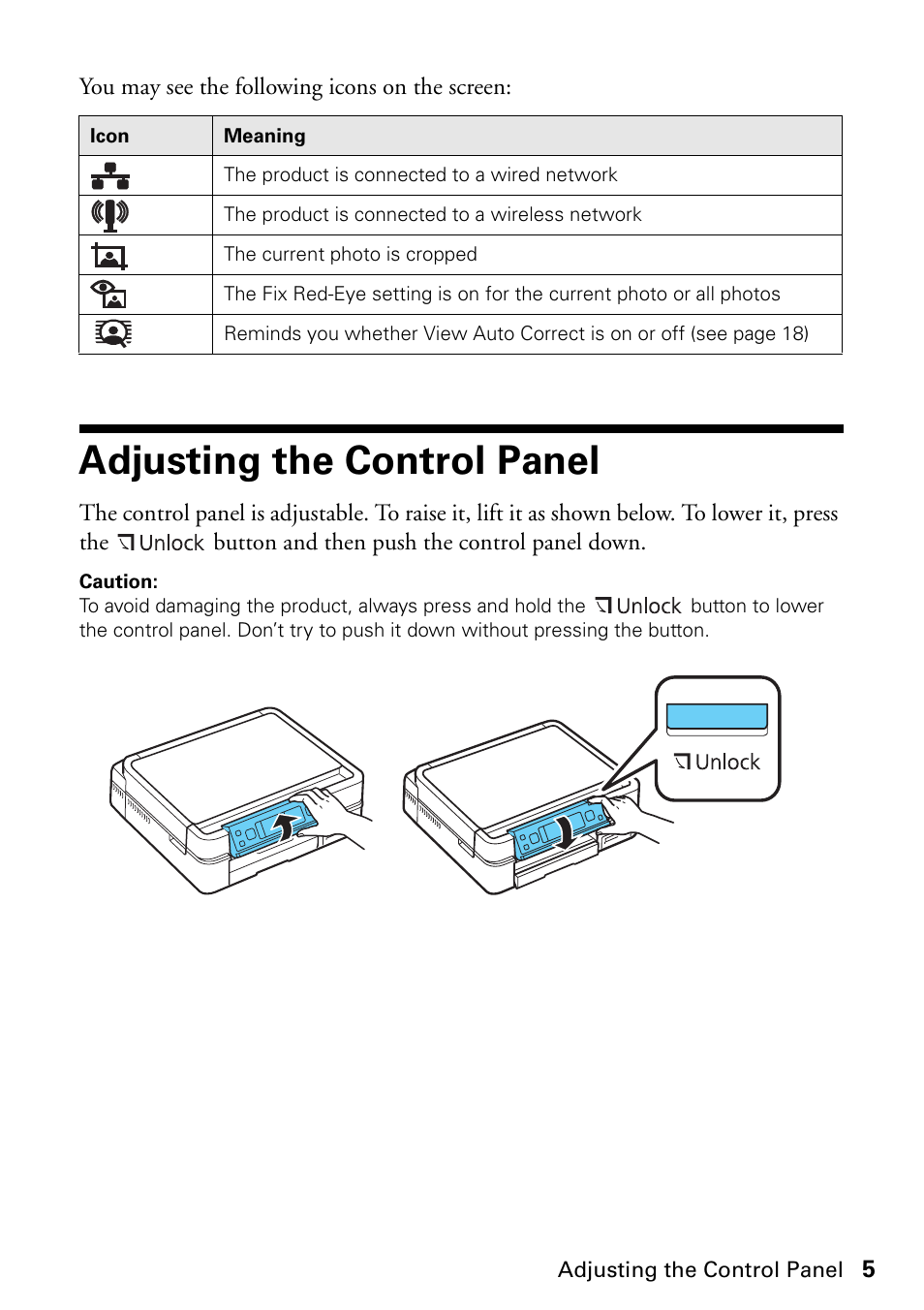 Adjusting the control panel | Epson ARTISAN 725 User Manual | Page 5 / 64