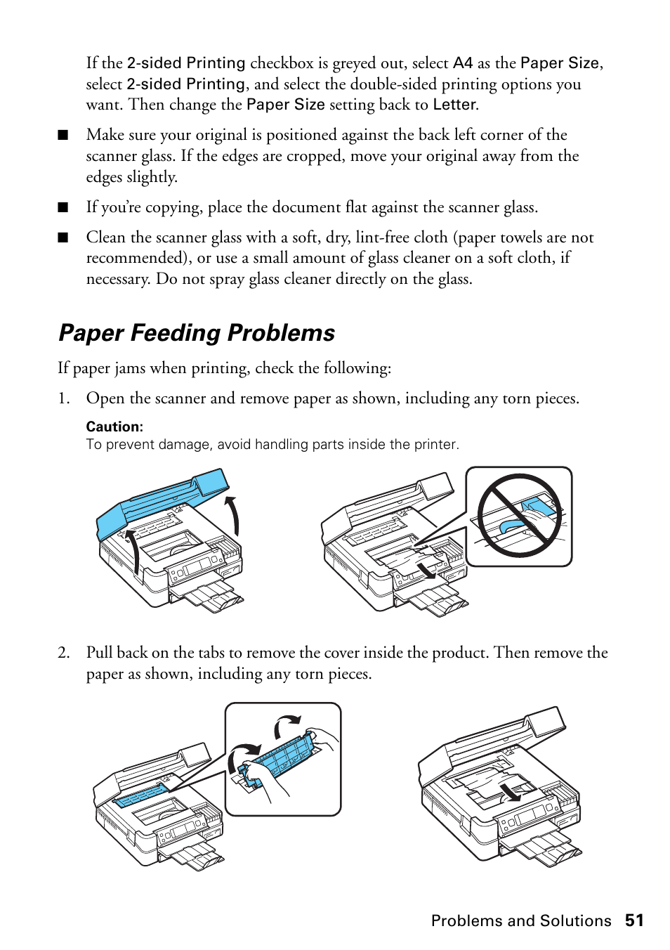 Paper feeding problems | Epson ARTISAN 725 User Manual | Page 51 / 64